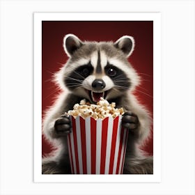 Cartoon Common Raccoon Eating Popcorn At The Cinema 2 Art Print