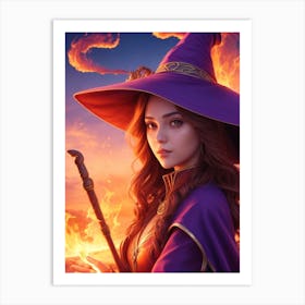 Beautiful Witch With A Wand Art Print