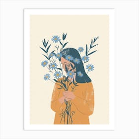 Spring Girl With Blue Flowers 4 Art Print
