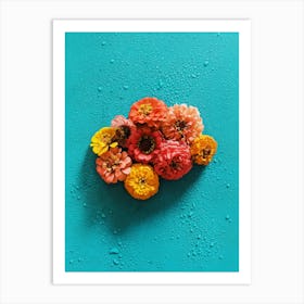 Flowers On A Blue Background Art Print