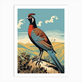 Vintage Bird Linocut Pheasant 3 Art Print