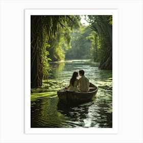 Rendering Of A Tender Moment As A Couple Deeply In Love Quietly Traversing The Waters Of A Jungle (1) Art Print