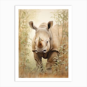 Rhino Walking Through The Landscape Illustration 6 Art Print