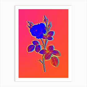 Neon White Misty Rose Botanical in Hot Pink and Electric Blue Art Print