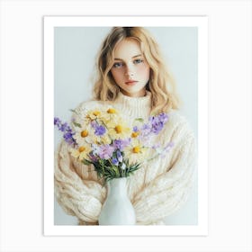 Girl With Flowers Art Print