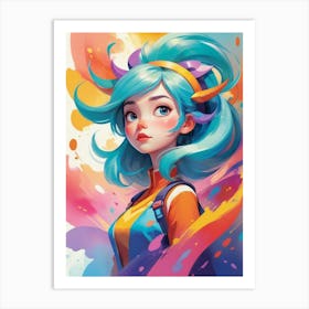 Girl With Blue Hair Art Print