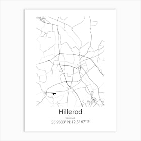 Hillerod,Denmark Minimalist Map Art Print