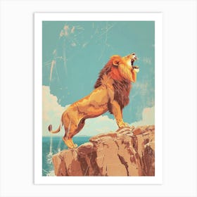 Barbary Lion Roaring On A Cliff Illustration 3 Art Print