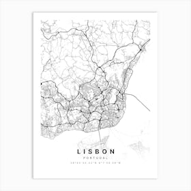 Lisbon Portugal White Map Póster