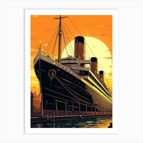 Titanic Ship At Sunset Seaillustration 3 Art Print
