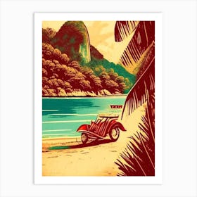 Koh Kood Thailand Vintage Sketch Tropical Destination Art Print