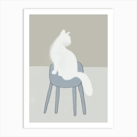 White Cat Sitting On A Chair Art Print
