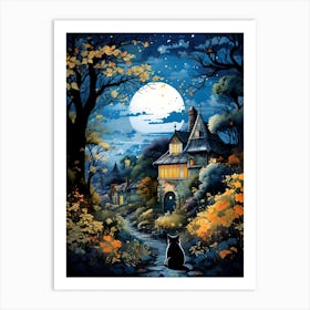 Moonlit Serenity - Black Cat Art Print