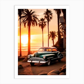 California Dreaming - Sunset Retro Car Art Print