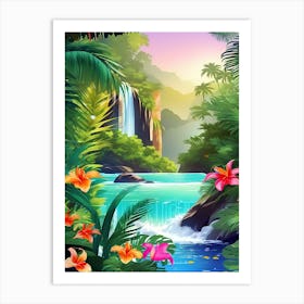 Waterfall In The Jungle 7 Art Print