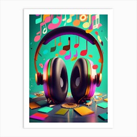Music Notes And Headphones 1 Art Print