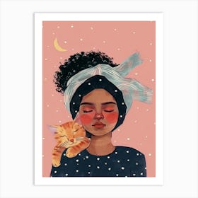 Afro Girl With Cat Art Print