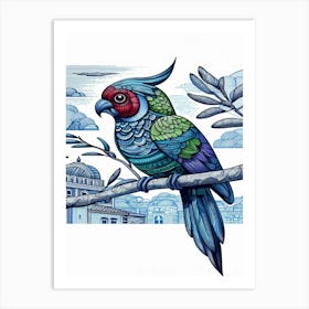 Doodle Parrot On A Branch Art Print