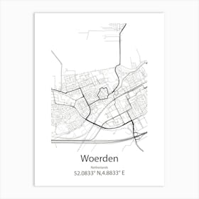 Woerden,Netherlands Minimalist Map Art Print