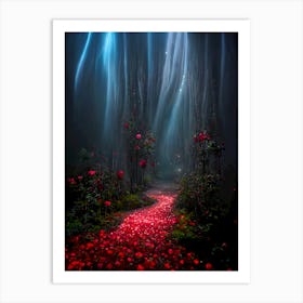Magical Forest with Roses Art Print