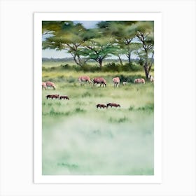 Maasai Mara National Park Kenya Water Colour Poster Art Print