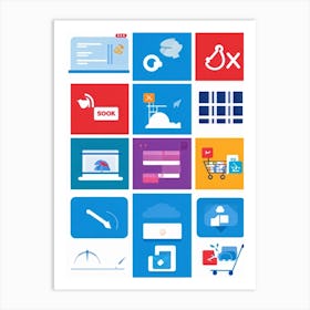 A Collage Of Flat Design Icons Representing Web Browsing E Commerce Transactions Digital Storefron 2 1 Art Print