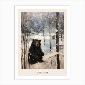Vintage Winter Animal Painting Poster Black Bear 2 Art Print