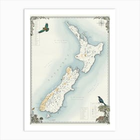 New Zealand Illustrated Map Print Art Print
