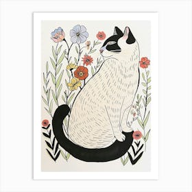 Cute Norwegian Cat With Flowers Illustration 2 Art Print