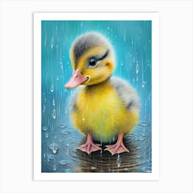 Cute Duckling In The Rain 2 Art Print