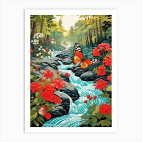 Butterfly With Stream Japanese Style 2 Art Print