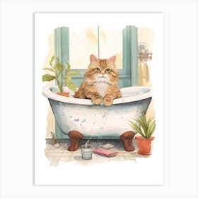 Chartreux Cat In Bathtub Botanical Bathroom 1 Art Print