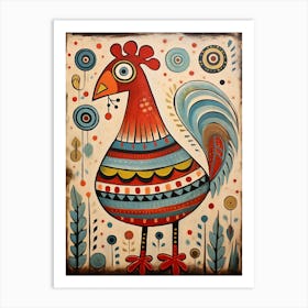 Rooster, primitive art Art Print