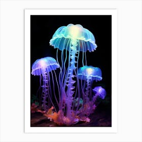 Lions Mane Jellyfish Neon Illustration 1 Art Print