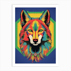Indian Wolf Retro Style Colourful 3 Art Print