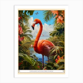 Greater Flamingo Everglades National Park Florida Tropical Illustration 1 Poster Art Print