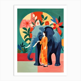 Elephant And Woman Art Print