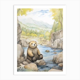 Storybook Animal Watercolour Sea Otter 3 Art Print