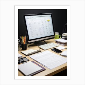 An Office Desk Laden With A Plethora Of Items Signifying A Chronically Busy Future Including Numerou (5) Art Print