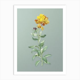 Vintage Yellow Wallflower Bloom Botanical Art on Mint Green n.0345 Art Print