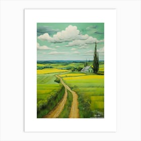 Green plains, distant hills, country houses,renewal and hope,life,spring acrylic colors.7 Art Print