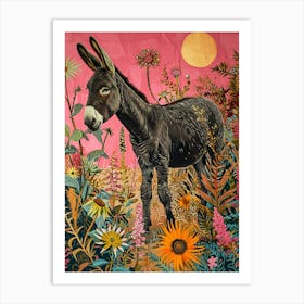 Floral Animal Painting Donkey 2 Art Print