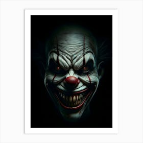 Creepy scary Clown isolated on black background Art Print