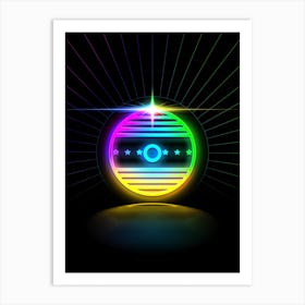Neon Geometric Glyph in Candy Blue and Pink with Rainbow Sparkle on Black n.0042 Art Print