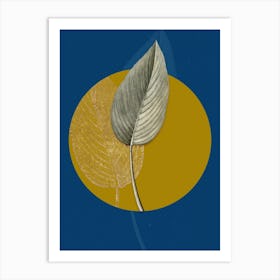 Vintage Botanical Powdery Alligator Flag on Circle Yellow on Blue Art Print