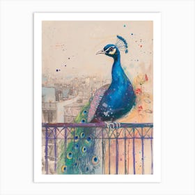 Peacock With A City In The Background 1 Art Print
