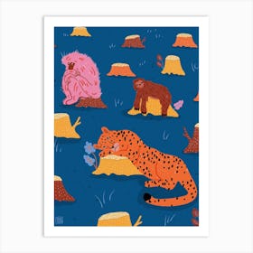 Leopard, Monkey And Sloth In The Forest Art Print