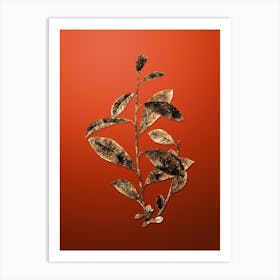 Gold Botanical Grey Willow on Tomato Red n.2266 Art Print