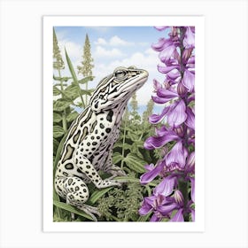 Leopard Frog Botanical Purple 1 Art Print