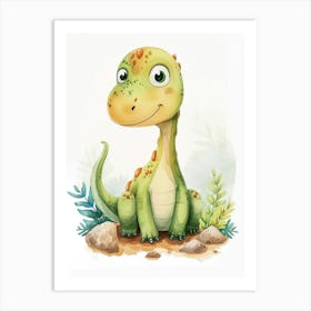 Cute Troodon Dinosaur Watercolour 3 Art Print